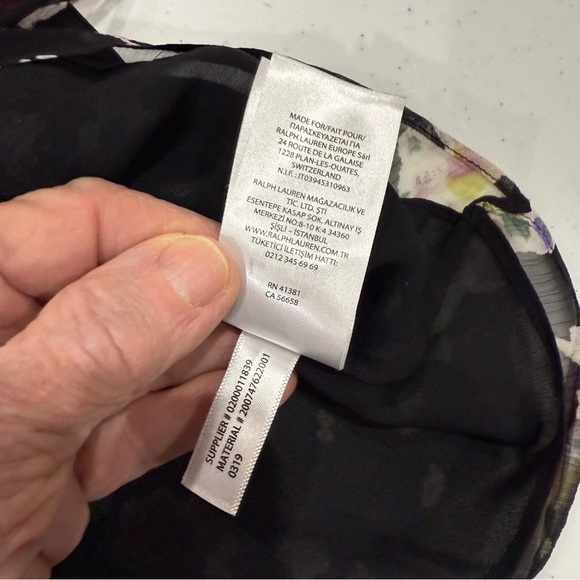 Lauren Ralph Lauren Floral Wrap Blouse Bell Sleeves Black Sheer Women’s Large - Picture 15 of 15